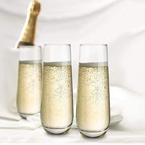 🆕 Stemless Glass Champagne Flutes, Set of Two Glasses, Party Holidays New Year